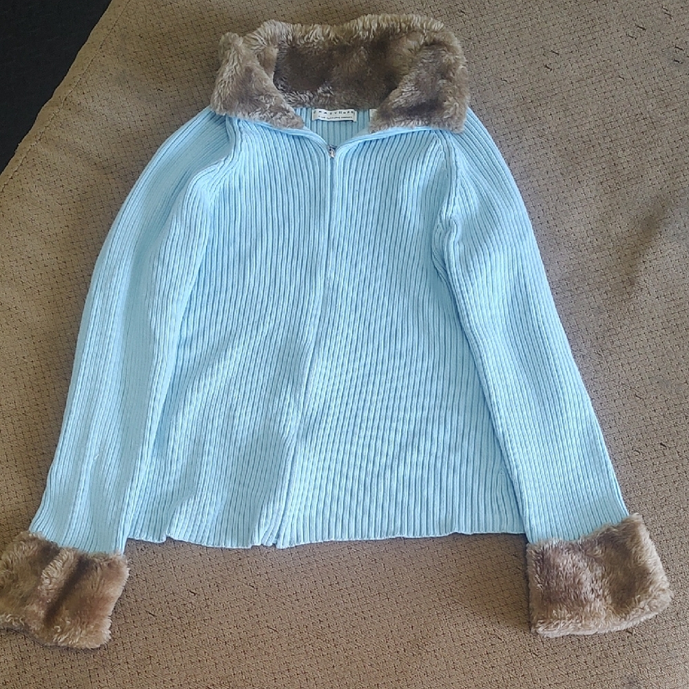Women's Blue Ski Jacket with Faux Fur Trim